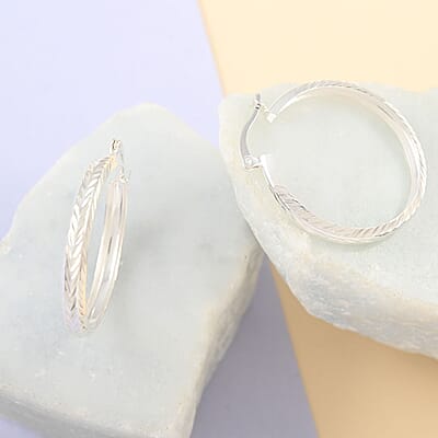 Sterling Silver Textured Hoop Earrings 2.60 Grams