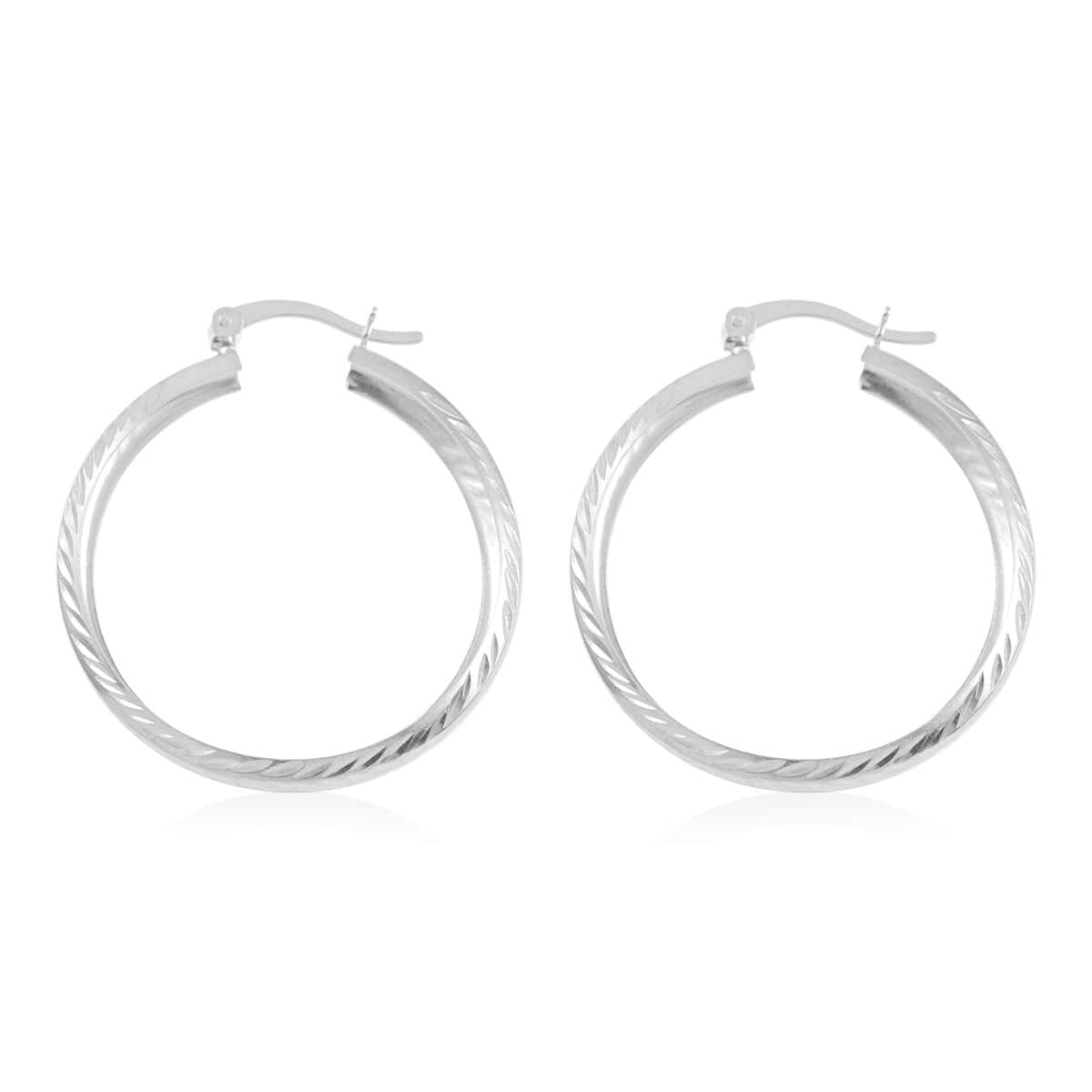 Sterling Silver Textured Hoop Earrings 2.60 Grams image number 3