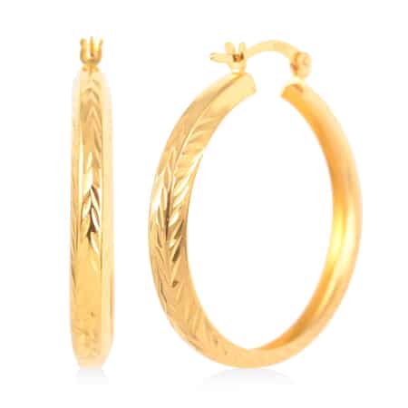 14K Yellow Gold Over Sterling Silver Textured Hoop Earrings 2.55 Grams image number 0