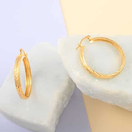 14K Yellow Gold Over Sterling Silver Textured Hoop Earrings 2.55 Grams image number 1