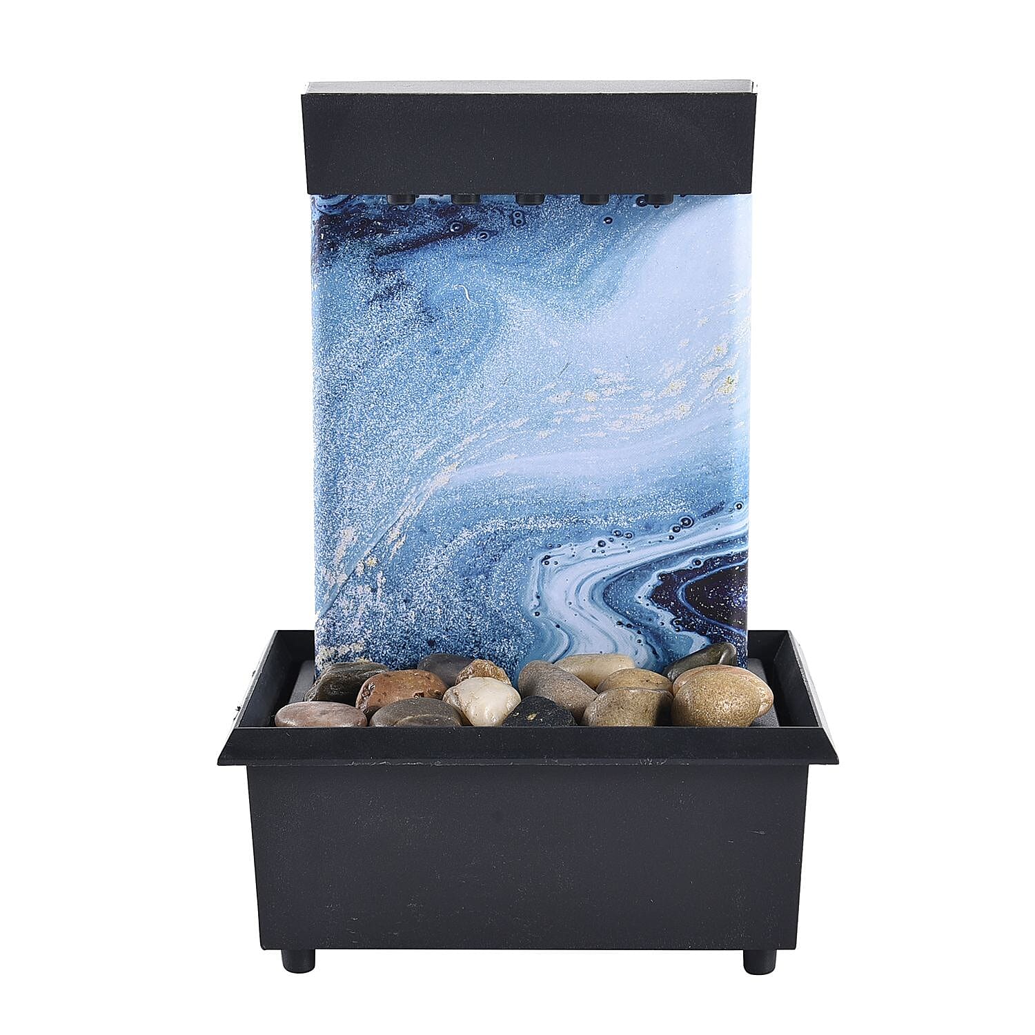 Black Mini Waterfalls Water Fountain with LED Light, Battery Operated Pebble Table Top Indoor Outdoor Showpiece Fountain for Living Room Table Decor Bedroom Office - Water Circulation (2xAA Battery Not Included)