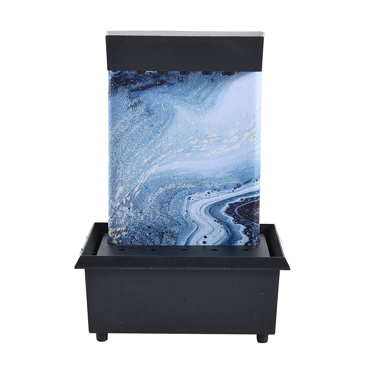 Black Mini Waterfalls Water Fountain with LED Light, Battery Operated Pebble Table Top Indoor Outdoor Showpiece Fountain for Living Room Table Decor Bedroom Office - Water Circulation (2xAA Battery Not Included)