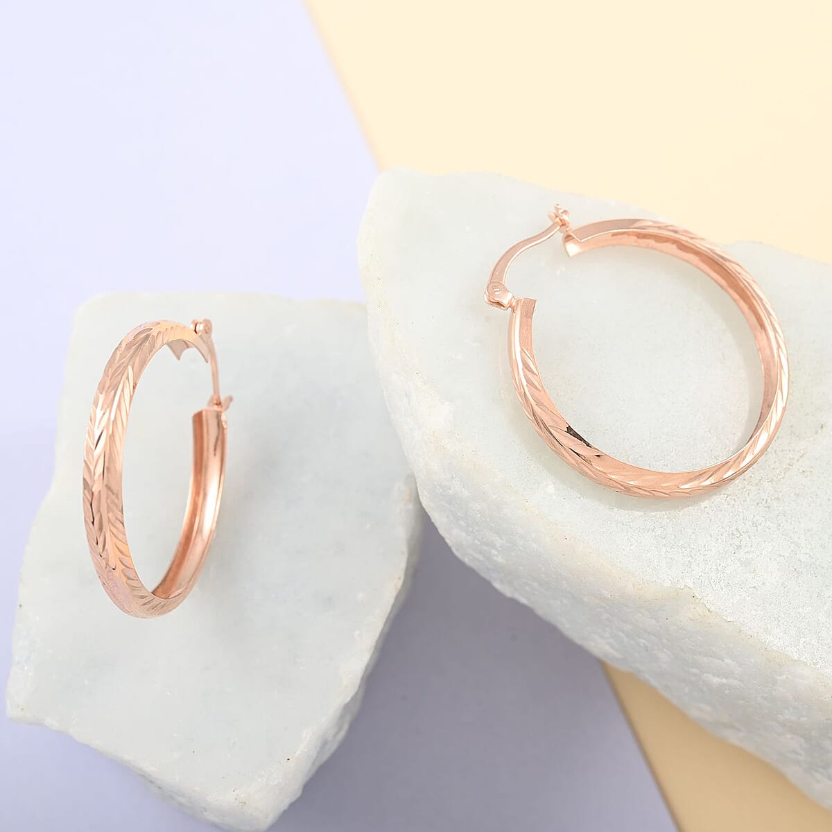 14K Rose Gold Over Sterling Silver Textured hoop Earrings 2.35 Grams image number 1