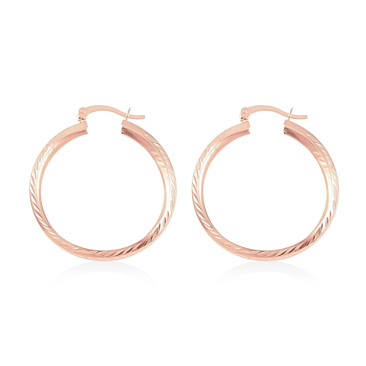 14K Rose Gold Over Sterling Silver Textured hoop Earrings 2.35 Grams image number 3