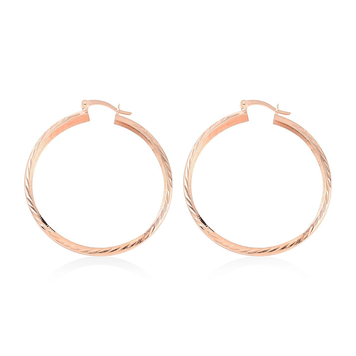 14K Rose Gold Over Sterling Silver Textured Hoop Earrings 2.70 Grams
