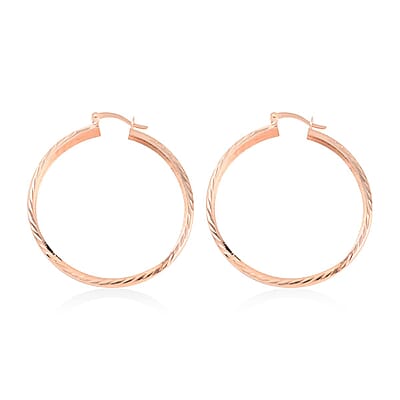 14K Rose Gold Over Sterling Silver Textured Hoop Earrings 2.70 Grams