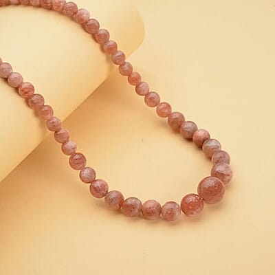 Tanzania Golden Sunstone Bead Necklace In Rhodium Plated Sterling Silver, Silver Beaded Necklace For Women (20 Inches) 578.00 ctw