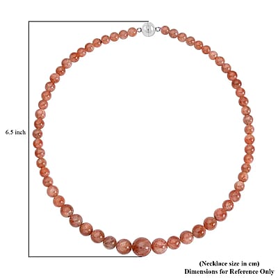 Tanzania Golden Sunstone Bead Necklace In Rhodium Plated Sterling Silver, Silver Beaded Necklace For Women (20 Inches) 578.00 ctw