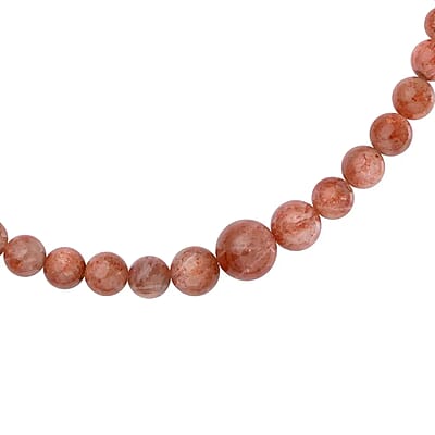 Tanzania Golden Sunstone Bead Necklace In Rhodium Plated Sterling Silver, Silver Beaded Necklace For Women (20 Inches) 578.00 ctw