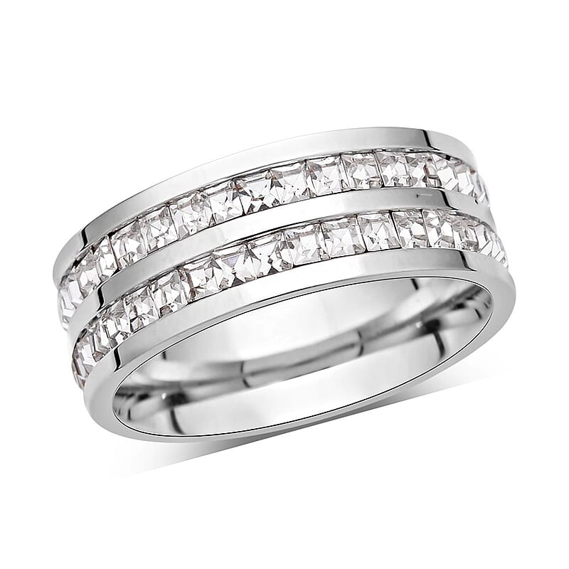 Austrian Crystal Half Eternity Band Ring in Stainless Steel (Size 10.0)