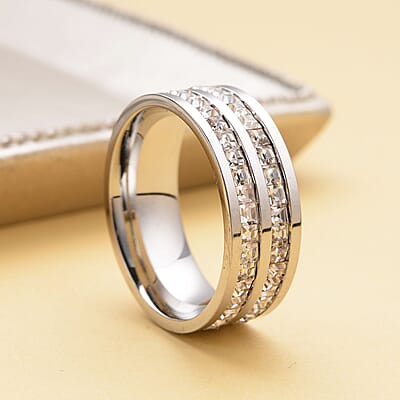 Austrian Crystal Half Eternity Band Ring in Stainless Steel (Size 10.0)