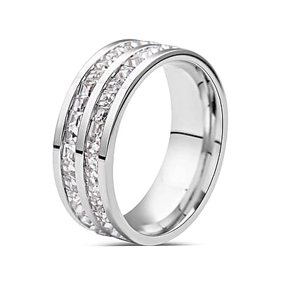Austrian Crystal Half Eternity Band Ring in Stainless Steel (Size 10.0)