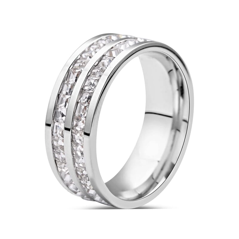 Austrian Crystal Half Eternity Band Ring in Stainless Steel (Size 10.0)