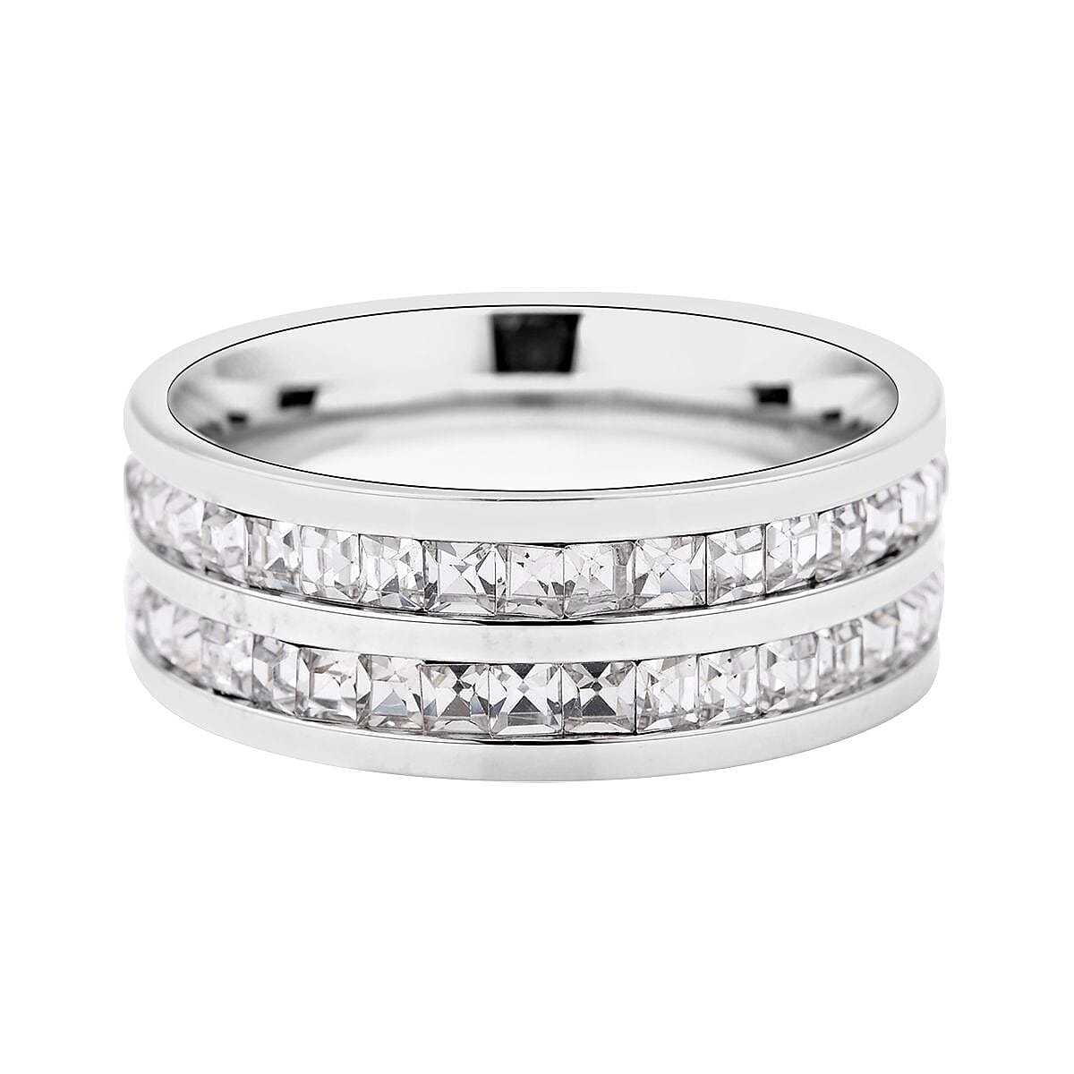 Austrian Crystal Half Eternity Band Ring in Stainless Steel (Size 10.0)
