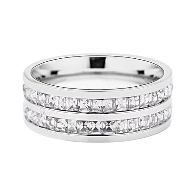 Austrian Crystal Half Eternity Band Ring in Stainless Steel (Size 10.0)