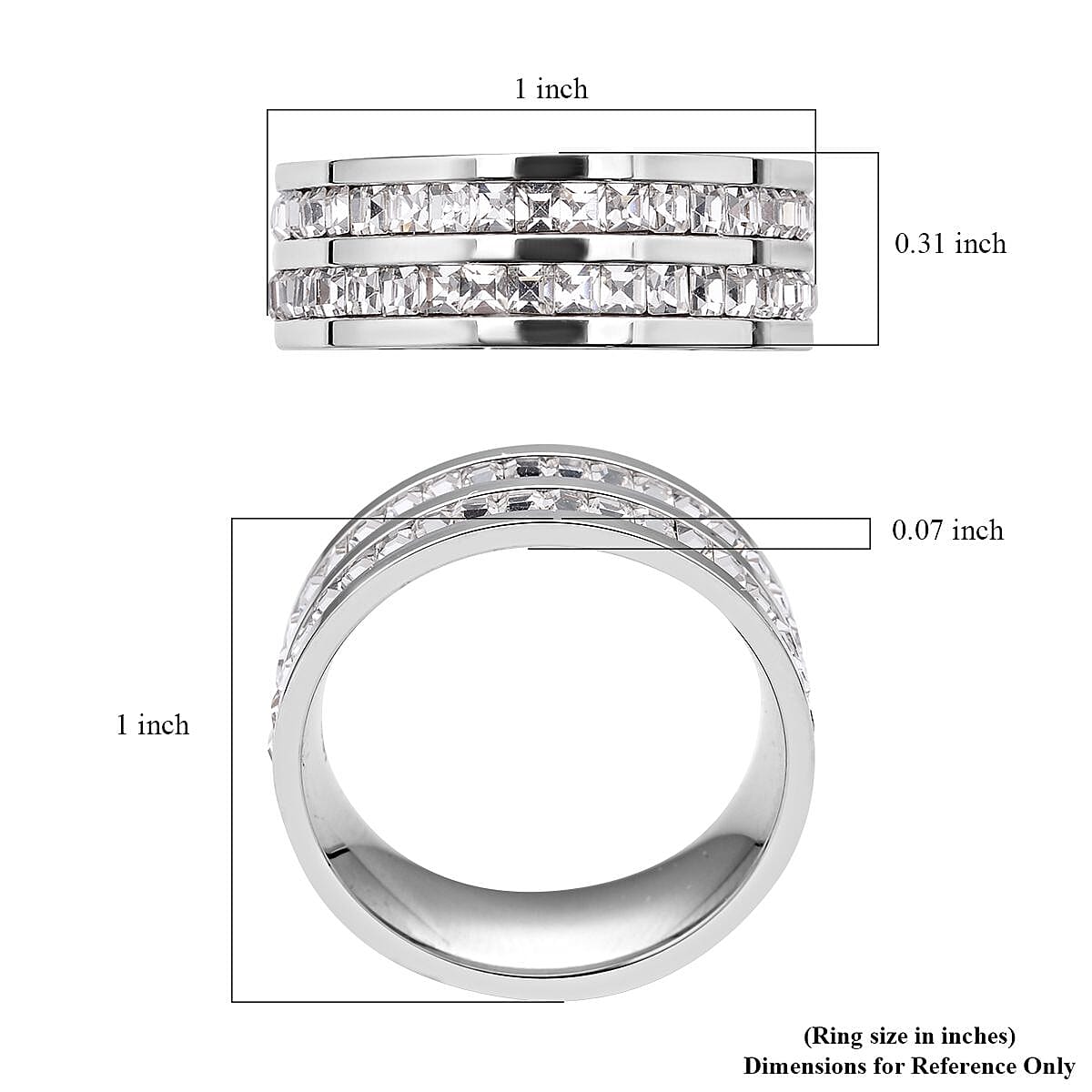 Austrian Crystal Half Eternity Band Ring in Stainless Steel (Size 10.0)