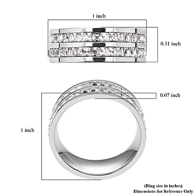 Austrian Crystal Half Eternity Band Ring in Stainless Steel (Size 10.0)