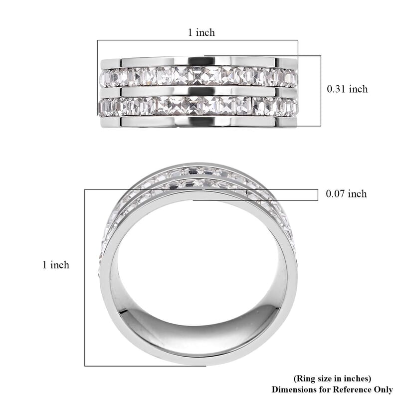 Austrian Crystal Half Eternity Band Ring in Stainless Steel (Size 10.0)