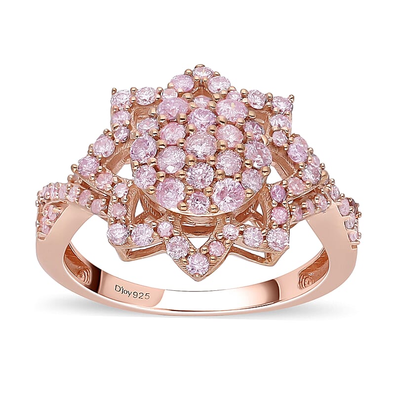 Natural Pink Diamond I3 Floral Ring in Vermeil Rose Gold Over Sterling Silver (Size 10.0) 1.00 ctw