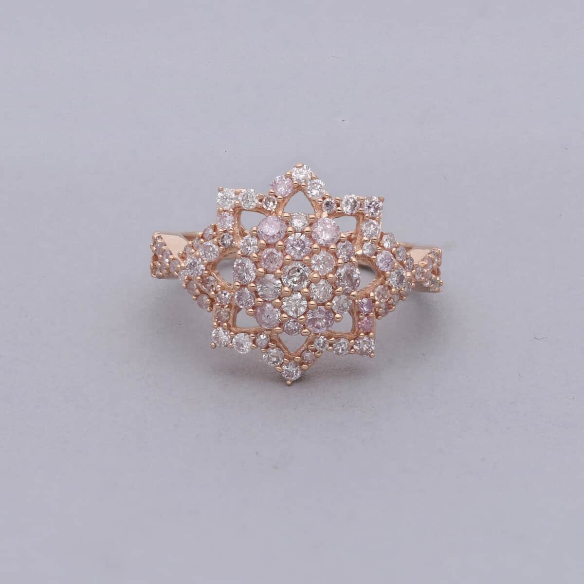 Natural Pink Diamond Floral Ring in Vermeil Rose Gold Over Sterling Silver (Size 10.0) 1.00 ctw image number 1