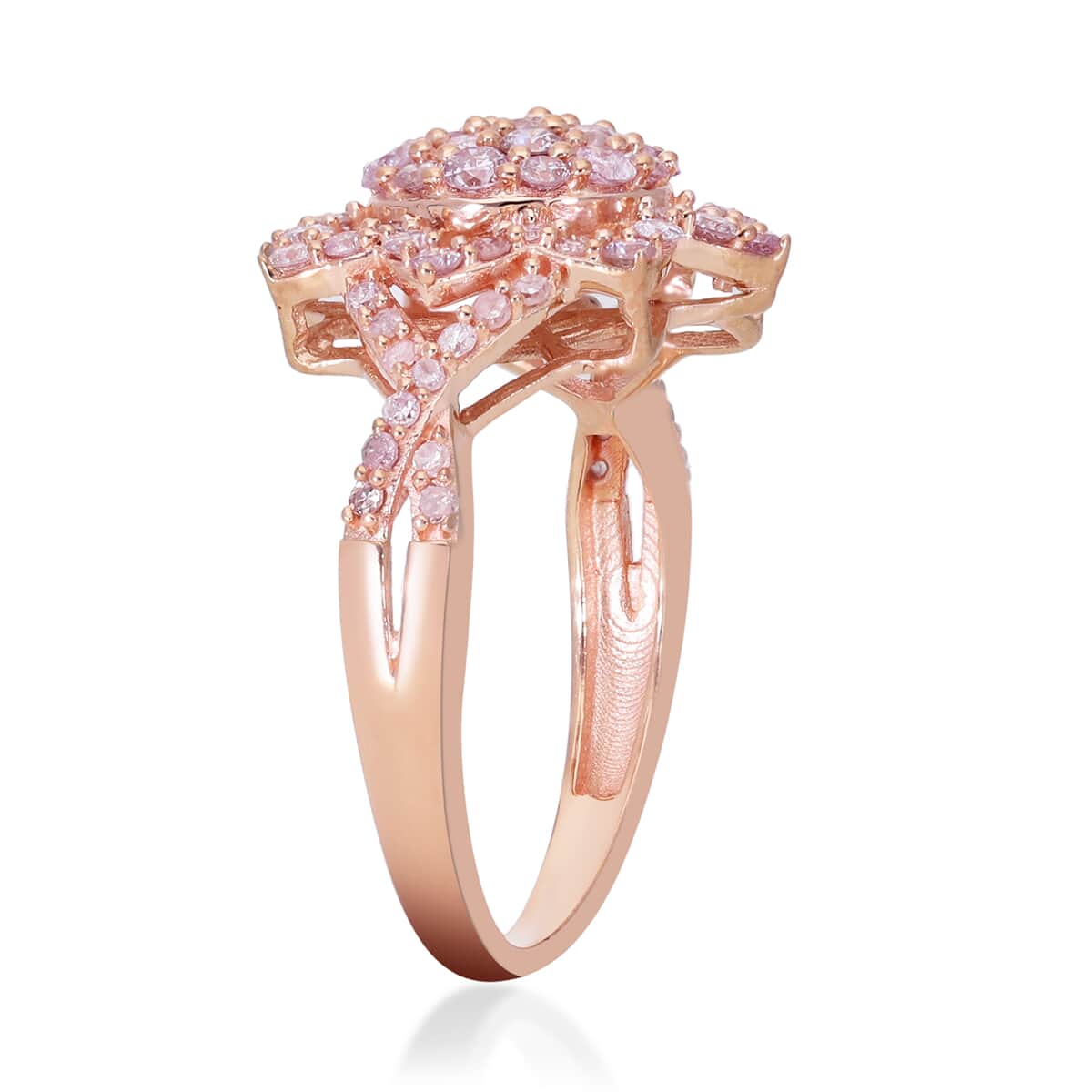 Natural Pink Diamond Floral Ring in Vermeil Rose Gold Over Sterling Silver (Size 10.0) 1.00 ctw image number 3