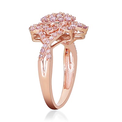Natural Pink Diamond I3 Floral Ring in Vermeil Rose Gold Over Sterling Silver (Size 10.0) 1.00 ctw