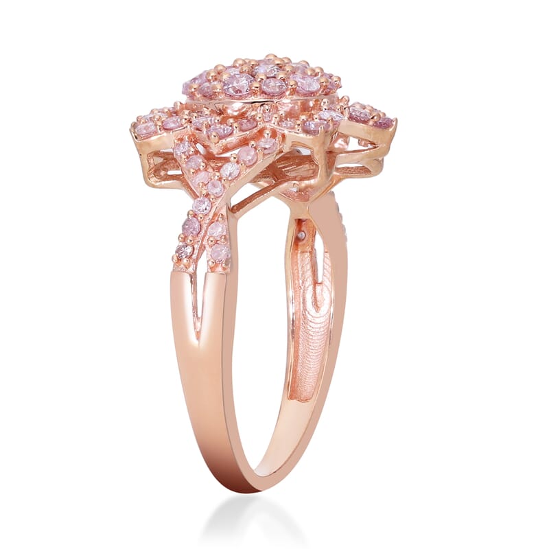 Natural Pink Diamond I3 Floral Ring in Vermeil Rose Gold Over Sterling Silver (Size 10.0) 1.00 ctw