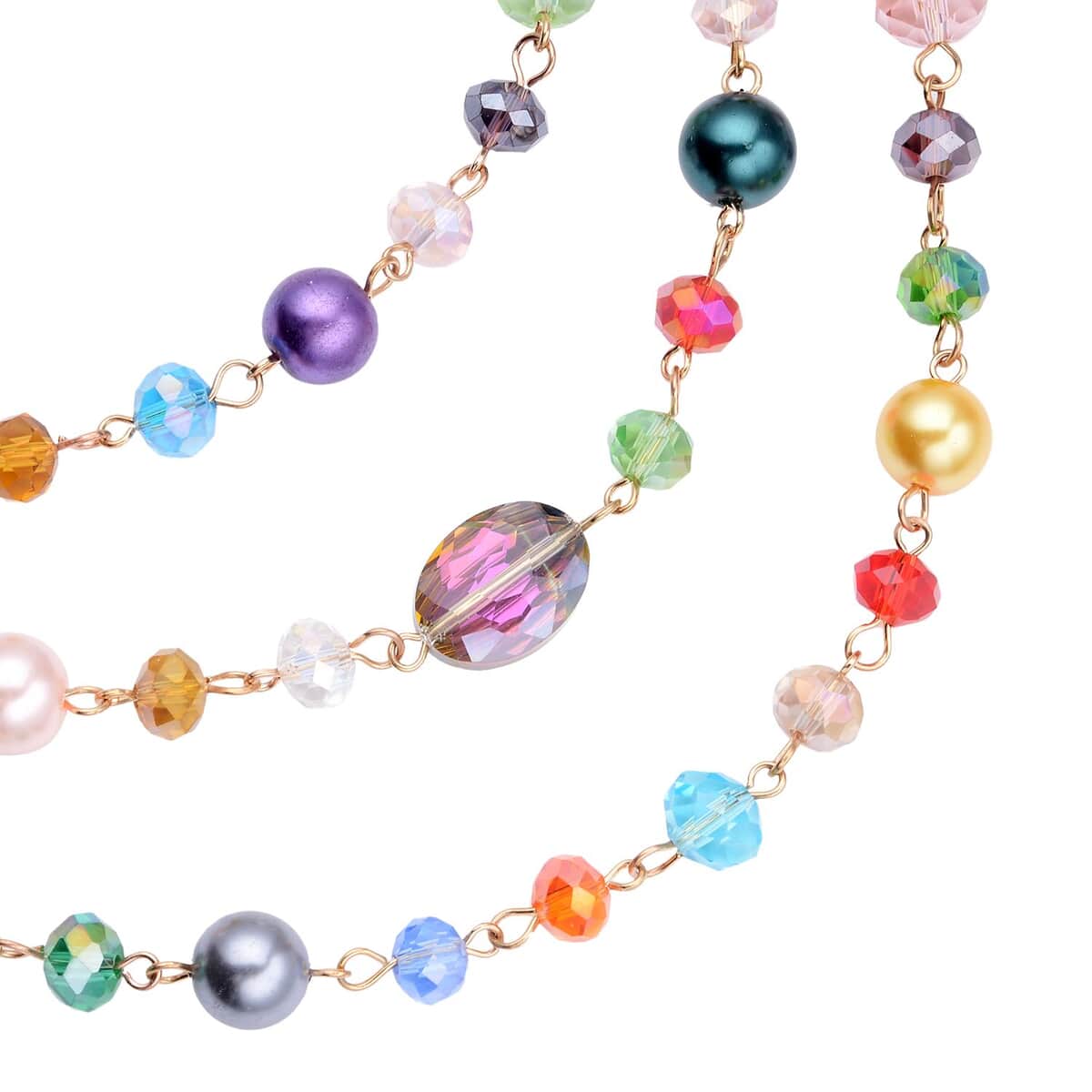 Simulated Multi Color Pearl and Multi Color Glass Layered Necklace 21.5-23.5 Inches in Goldtone image number 3