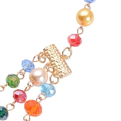 Simulated Multi Color Pearl and Multi Color Glass Layered Necklace 21.5-23.5 Inches in Goldtone
