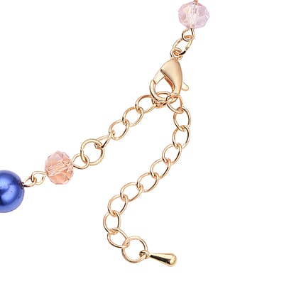 Simulated Multi Color Pearl and Multi Color Glass Layered Necklace 21.5-23.5 Inches in Goldtone