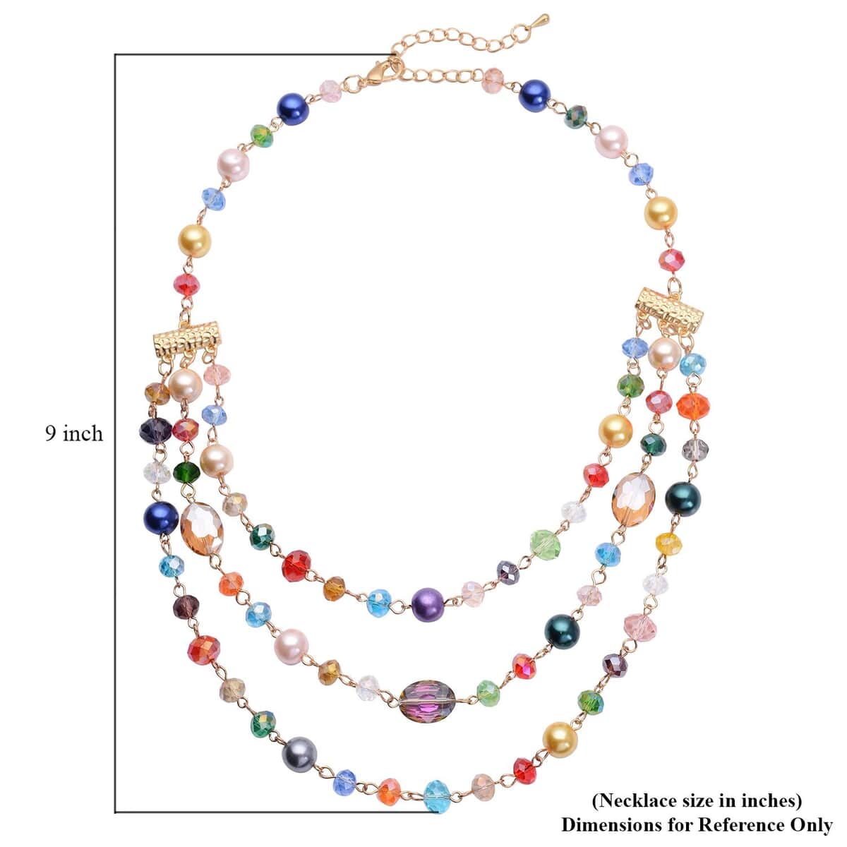 Simulated Multi Color Pearl and Multi Color Glass Layered Necklace 21.5-23.5 Inches in Goldtone image number 6
