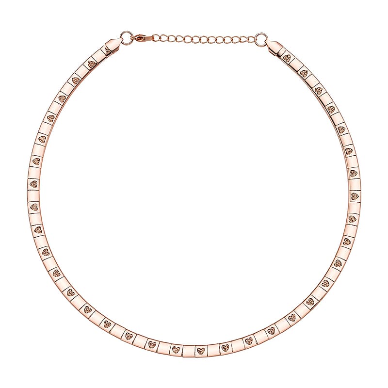 Omega Heart Pattern Collar Necklace (17-19 Inches) in ION Plated RG Stainless Steel (15.50 g) | Tarnish-Free, Waterproof, Sweat Proof Jewelry