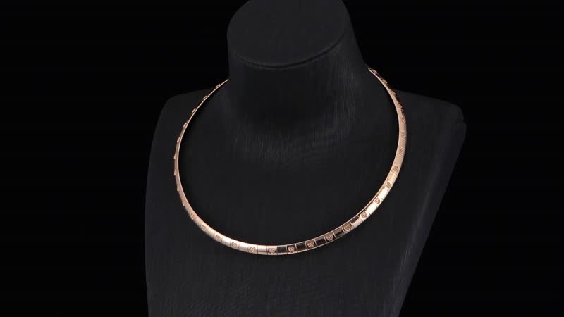 Omega Heart Pattern Collar Necklace 17-19 Inches in ION Plated Rose Gold Stainless Steel 15.50 Grams