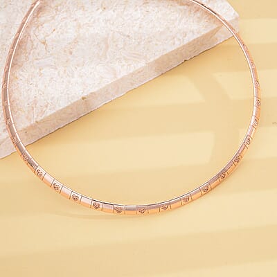 Omega Heart Pattern Collar Necklace (17-19 Inches) in ION Plated RG Stainless Steel (15.50 g) | Tarnish-Free, Waterproof, Sweat Proof Jewelry