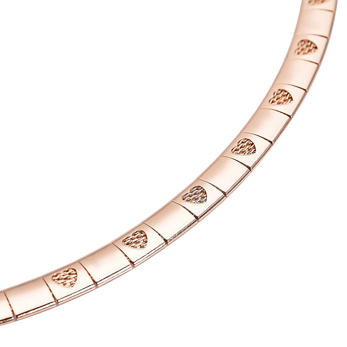 Omega Heart Pattern Collar Necklace 17-19 Inches in ION Plated Rose Gold Stainless Steel 15.50 Grams image number 2