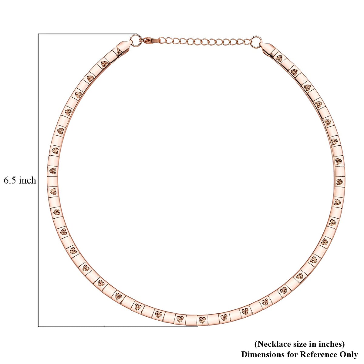 Omega Heart Pattern Collar Necklace 17-19 Inches in ION Plated Rose Gold Stainless Steel 15.50 Grams image number 3