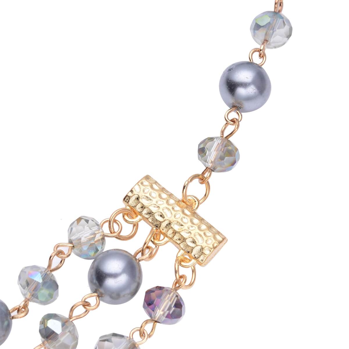 Simulated Gray Pearl and Gray Glass Layered Necklace 21.5-23.5 Inches in Goldtone image number 4