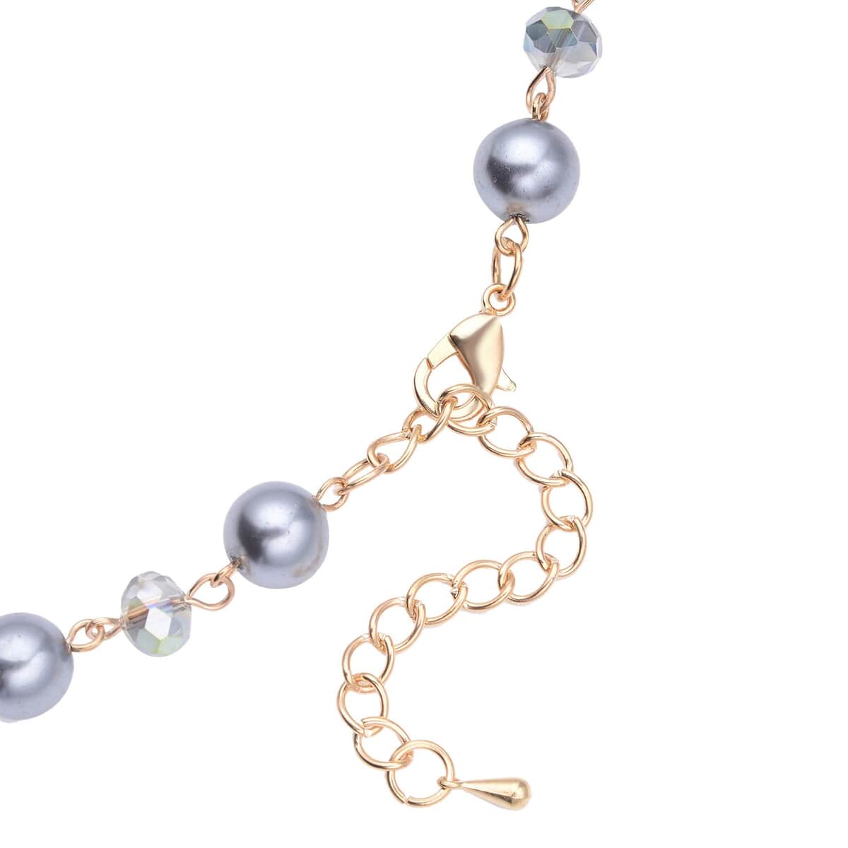 Simulated Gray Pearl and Gray Glass Layered Necklace 21.5-23.5 Inches in Goldtone image number 5