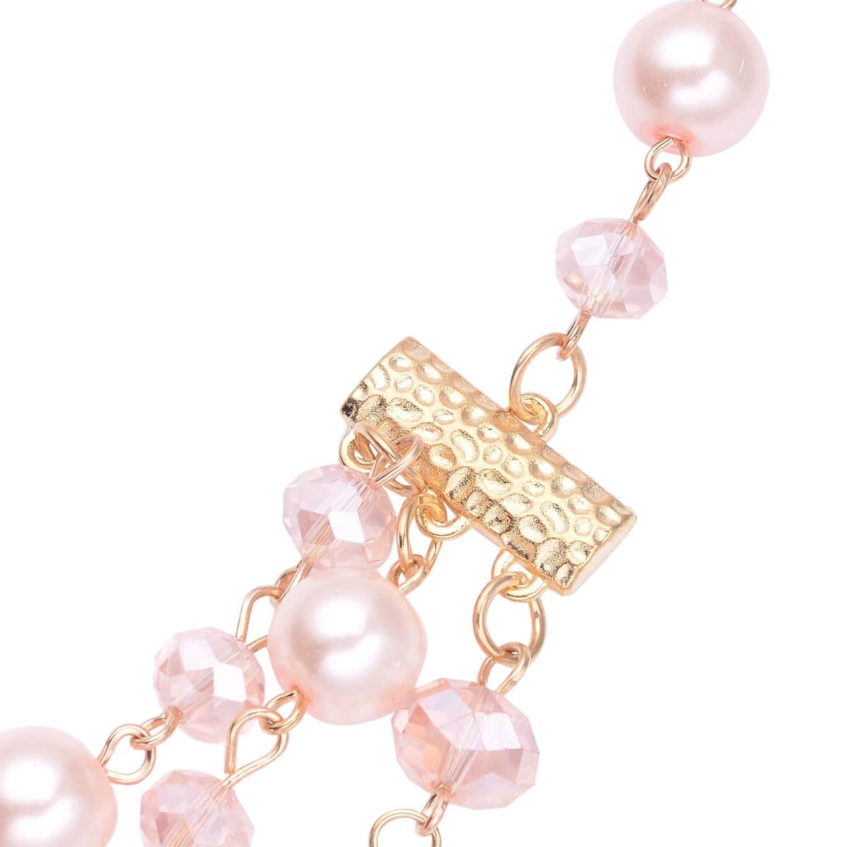 Simulated Pink Pearl and Pink Glass Layered Necklace 21.5-23.5 Inches in Goldtone image number 4