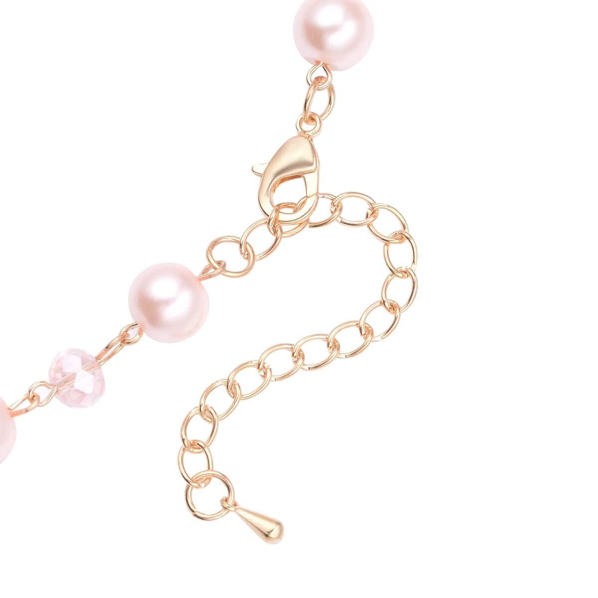 Simulated Pink Pearl and Pink Glass Layered Necklace 21.5-23.5 Inches in Goldtone image number 5