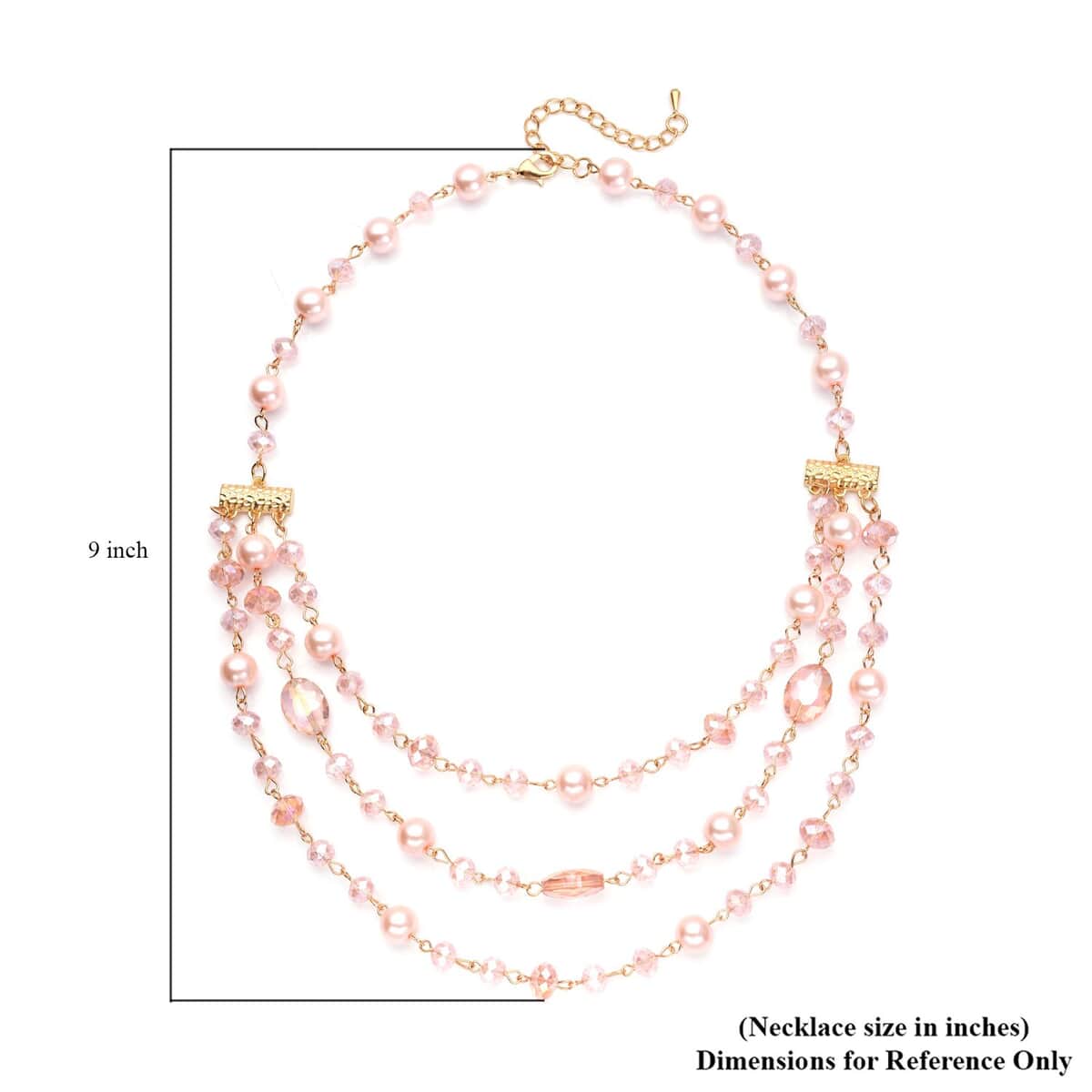 Simulated Pink Pearl and Pink Glass Layered Necklace 21.5-23.5 Inches in Goldtone image number 6