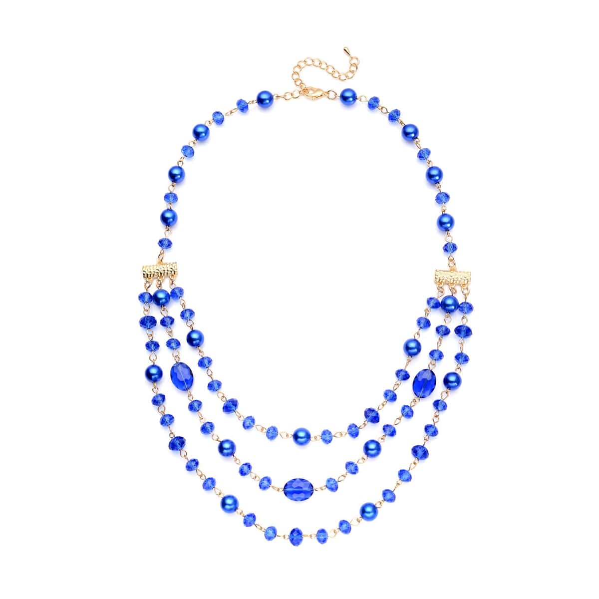 Simulated Blue Pearl and Blue Glass Layered Necklace 21.5-23.5 Inches in Goldtone image number 0