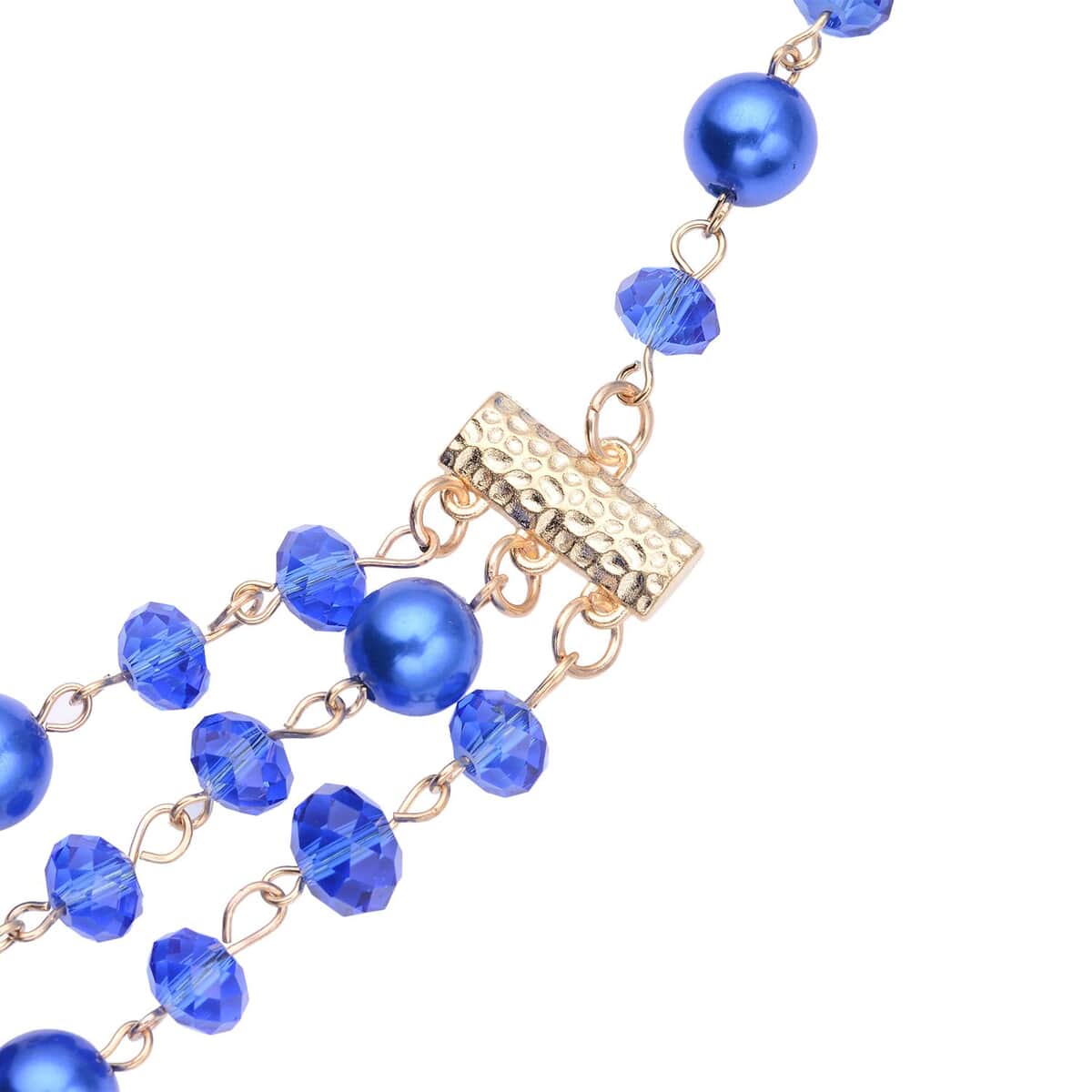 Simulated Blue Pearl and Blue Glass Layered Necklace 21.5-23.5 Inches in Goldtone image number 4