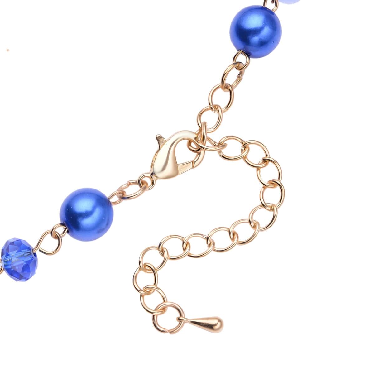 Simulated Blue Pearl and Blue Glass Layered Necklace 21.5-23.5 Inches in Goldtone image number 5