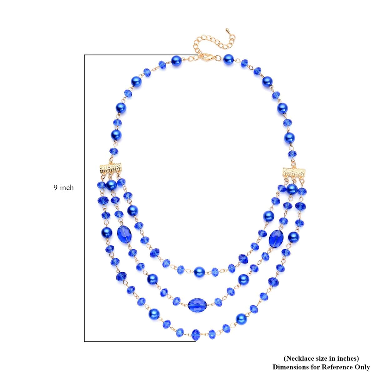 Simulated Blue Pearl and Blue Glass Layered Necklace 21.5-23.5 Inches in Goldtone image number 6