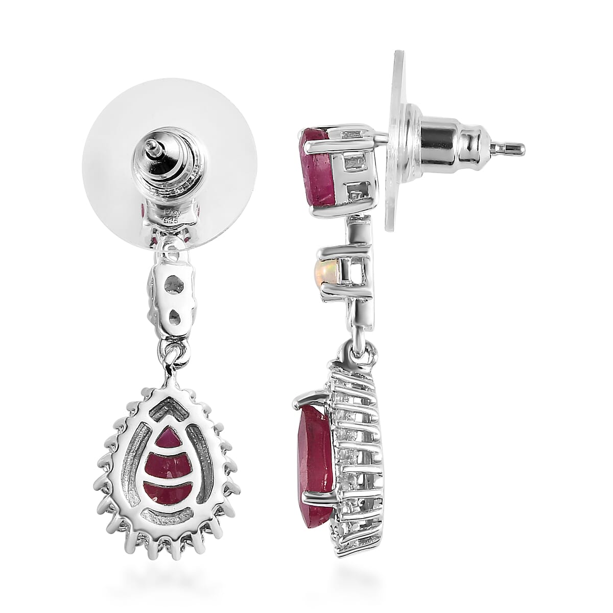 Niassa Ruby (FF) and Multi Gemstone Dangling Earrings in Platinum Over Sterling Silver 4.40 ctw image number 3