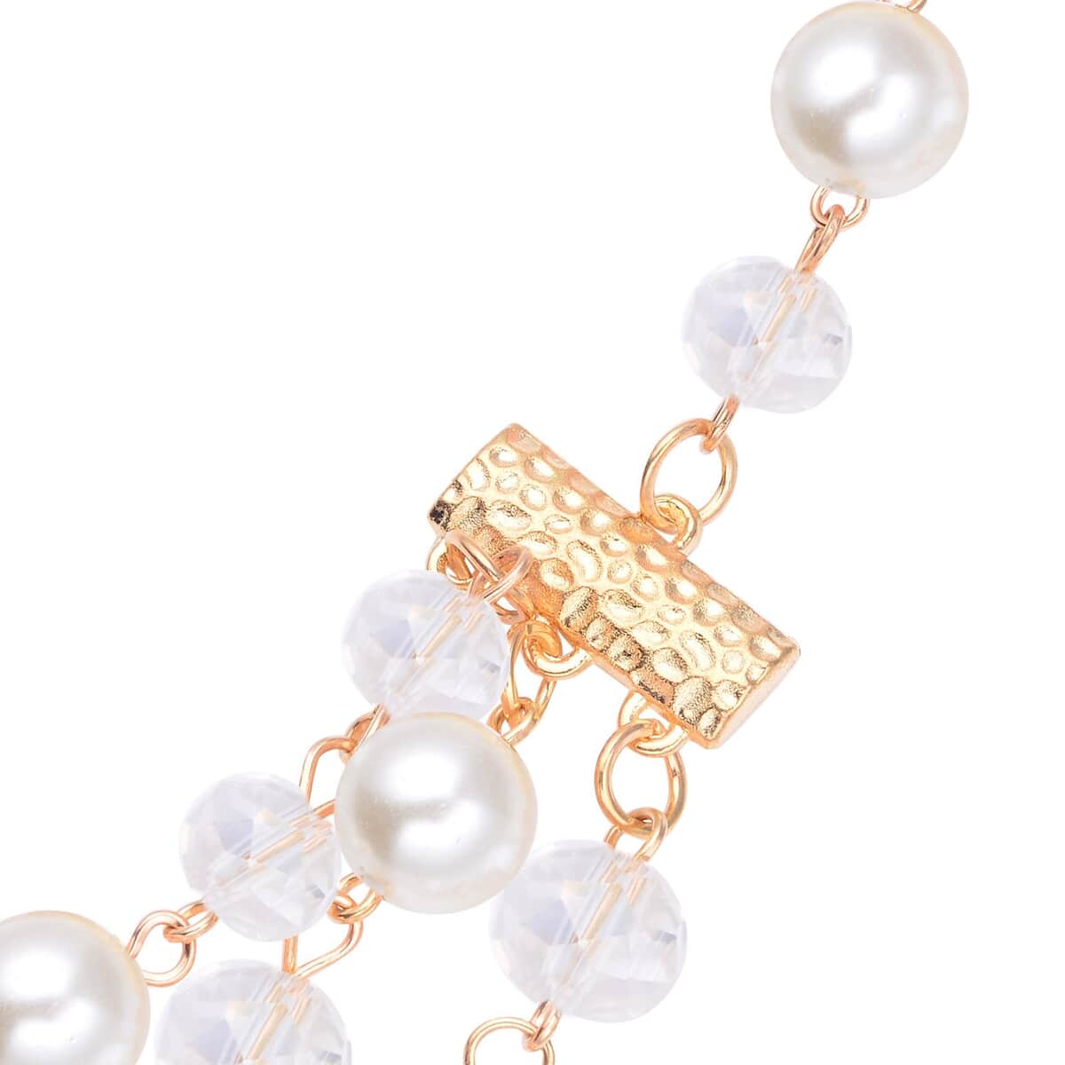 Simulated White Pearl and White Mystic Glass Layered Necklace 21.5-23.5 Inches in Goldtone image number 3