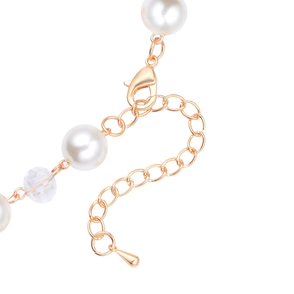 Simulated White Pearl and White Mystic Glass Layered Necklace 21.5-23.5 Inches in Goldtone image number 4