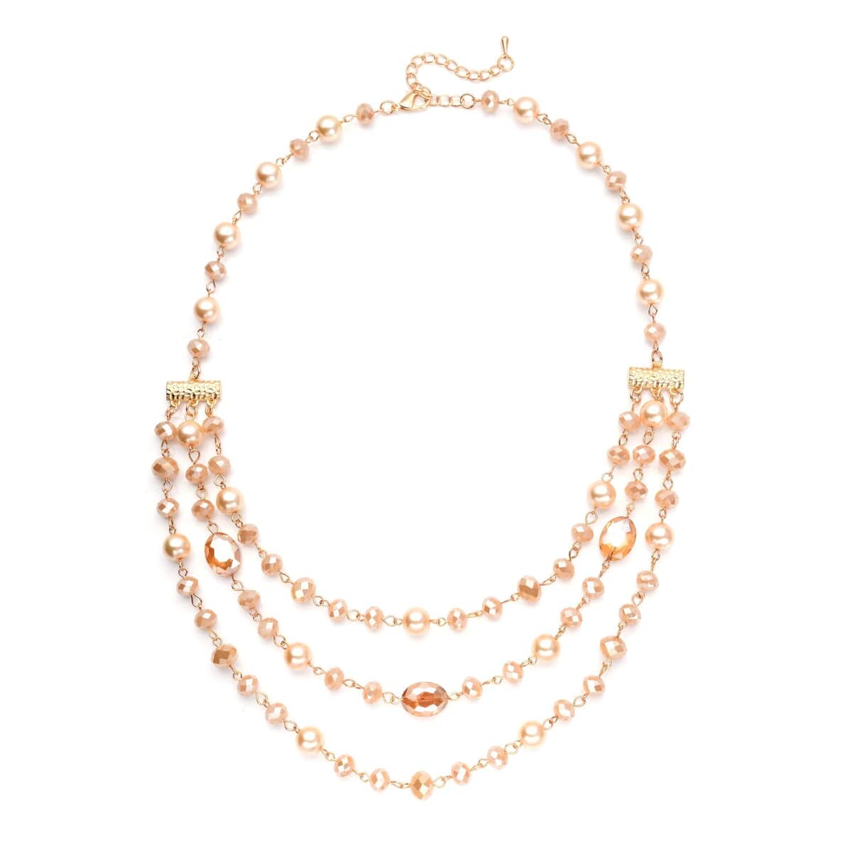 Simulated Champagne Pearl and Champagne Glass Layered Necklace 21.5-23.5 Inches in Goldtone image number 0