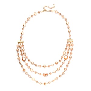 Simulated Champagne Pearl and Champagne Glass Layered Necklace 21.5-23.5 Inches in Goldtone